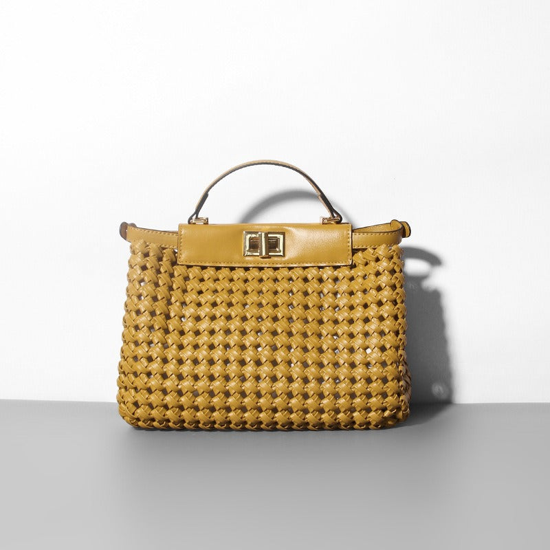 Hollow Woven Crossbody Bag – Niche Textured PU Shoulder Bag for Women