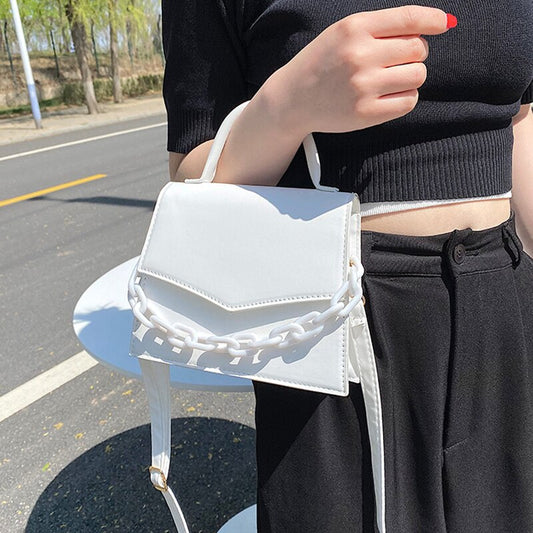 New Chain Shoulder Bag for Women – Designer Handbags, Solid Color Crossbody & Handbag with Flap Closure, Fashionable PU Material