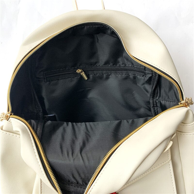 Cute Owl and Letter Casual Small Bag for Women & Girls – Beige PU Leather Backpack, School Bag, Stylish Shoulder Bag Gift