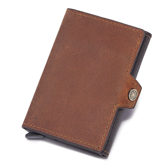 Leather Men Card Sleeve – Premium Cowhide Leather, Zipper Buckle, Multi-Compartment Wallet, Black, Coffee, Brown, Practical & Stylish