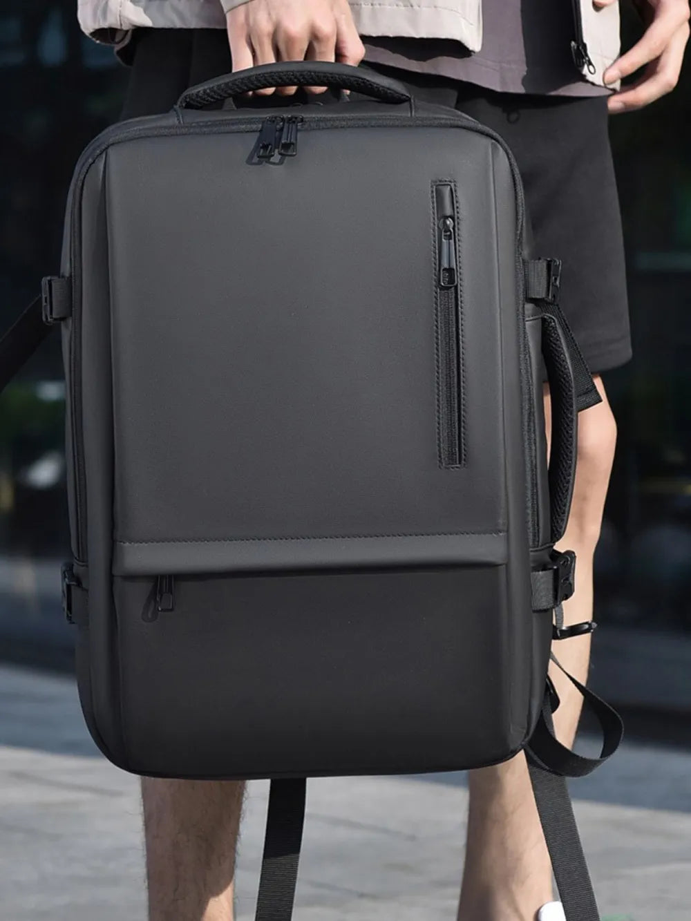Multi‑Pocket Nylon Travel Backpack with Adjustable Padded Straps – 15″ Laptop Sleeve, Zippered Compartments, Water‑Resistant & Unisex