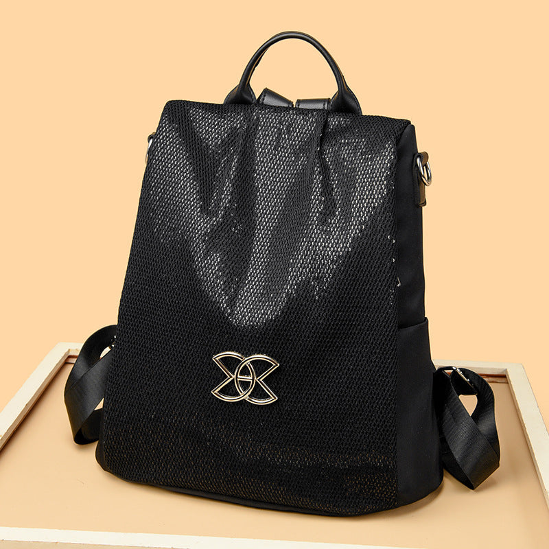 Luxury Water‑Resistant Travel Backpack for Women – Foldable 16″ Laptop Sleeve, Vegan Leather & Coated Nylon, 12–16 L