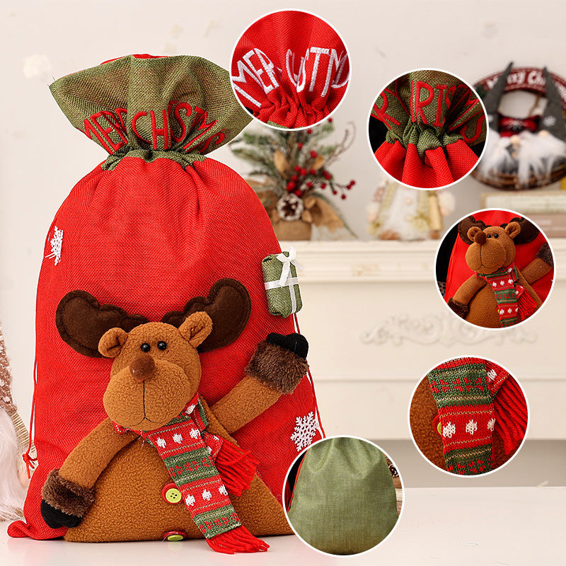 Christmas Gift Bag for Kids – Santa Claus, Snowman & Deer Backpack | 56x35cm Non-Woven Reusable Festival Bag