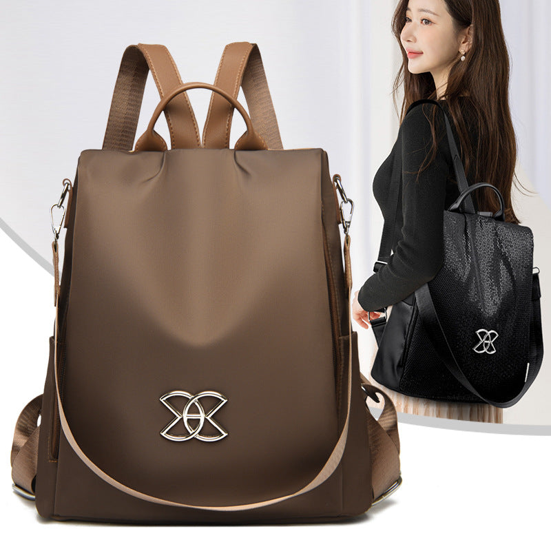 Luxury Water‑Resistant Travel Backpack for Women – Foldable 16″ Laptop Sleeve, Vegan Leather & Coated Nylon, 12–16 L