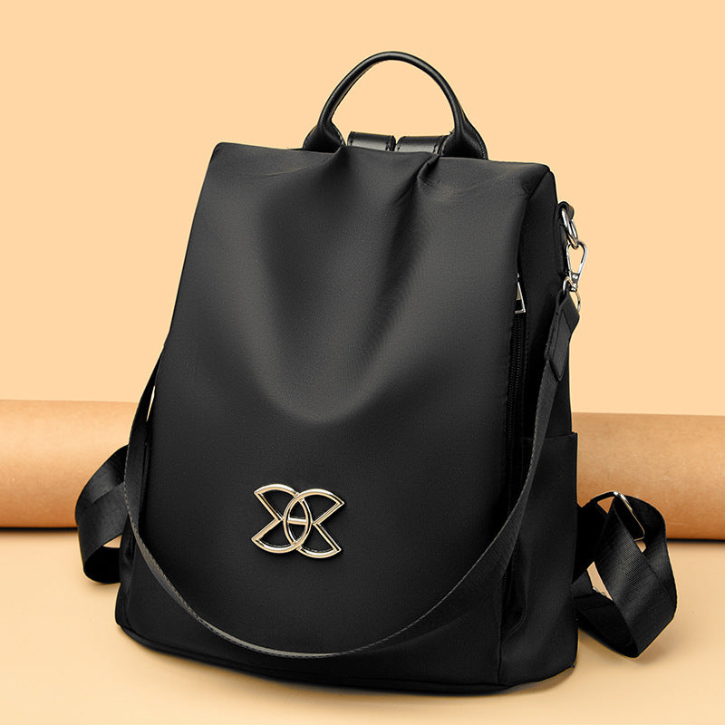 Luxury Water‑Resistant Travel Backpack for Women – Foldable 16″ Laptop Sleeve, Vegan Leather & Coated Nylon, 12–16 L