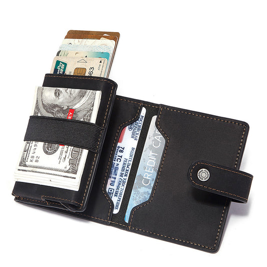 Coin Purse Metal Card Case – Leather Credit Card Holder, ID Sleeve, Zipper Buckle, Multiple Compartments, Retro European & American Style