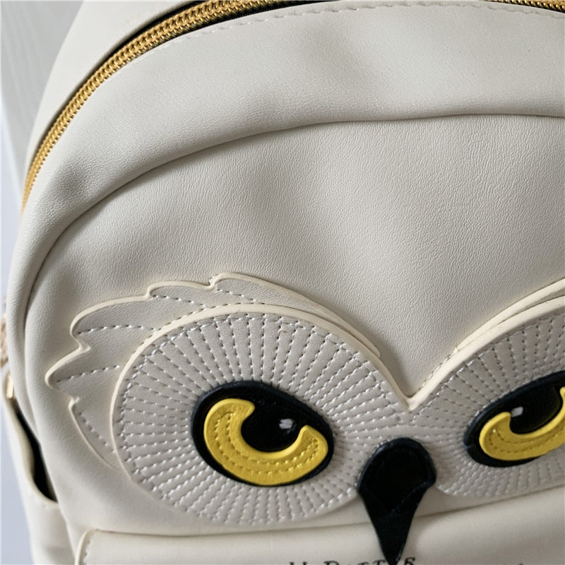 Cute Owl and Letter Casual Small Bag for Women & Girls – Beige PU Leather Backpack, School Bag, Stylish Shoulder Bag Gift