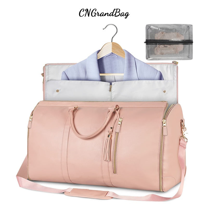 Large Leather Folding Suit Bag – Travel Crossbody & One Shoulder Sports Bag, 36-55L Capacity, Handheld Luggage for Men & Women