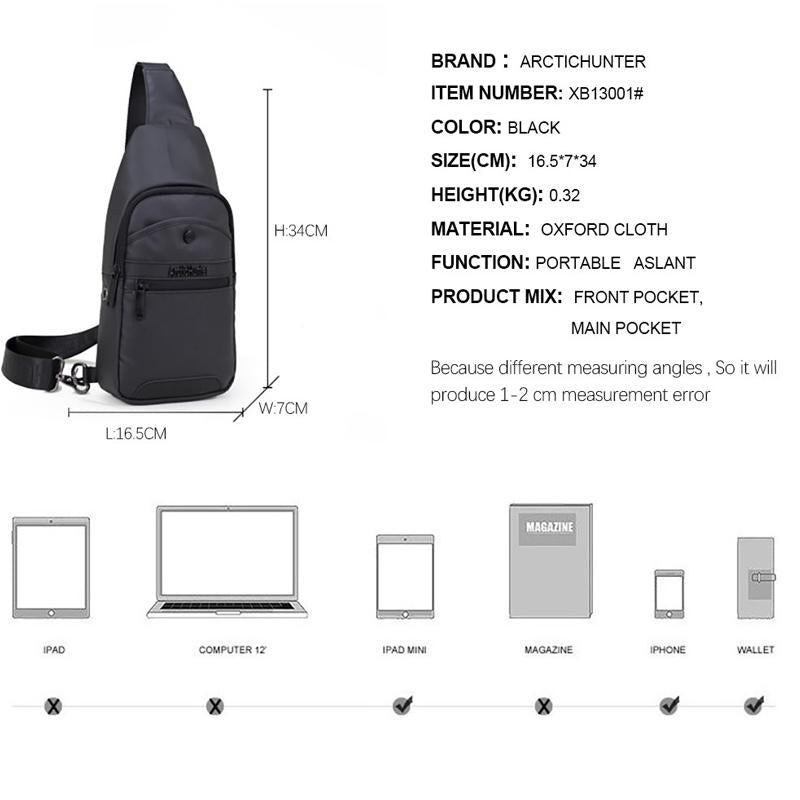 Arctic Hunter Waterproof Anti‑Theft Crossbody Chest Bag, Polyester Sling for Travel, Business & Daily Use, 26×14×9 cm