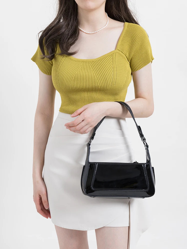 Minimalist PU Leather Underarm Shoulder Bag for Women – Lightweight Compact Purse, 24 cm Wide, Sleek Everyday Style