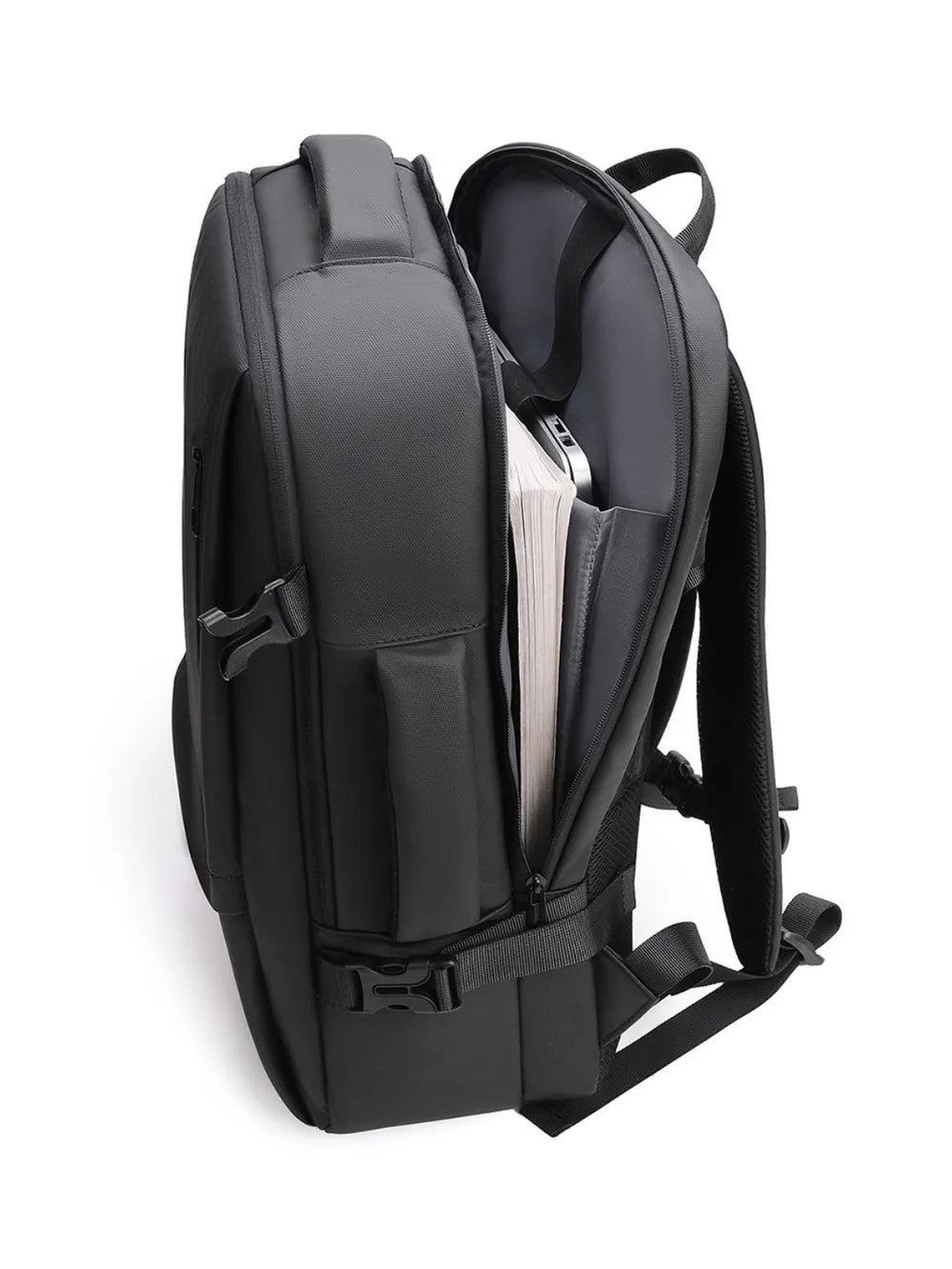 Multi‑Pocket Nylon Travel Backpack with Adjustable Padded Straps – 15″ Laptop Sleeve, Zippered Compartments, Water‑Resistant & Unisex