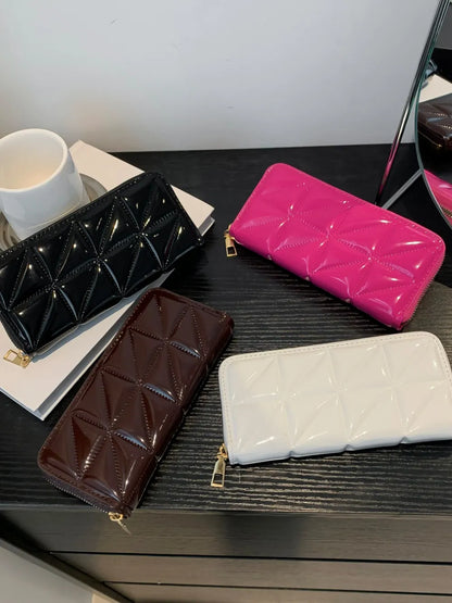 PU Leather Solid Color Wallet – Zipper Closure, Multiple Compartments, Stylish, Casual, Available in Black, Brown, White, Hot Pink