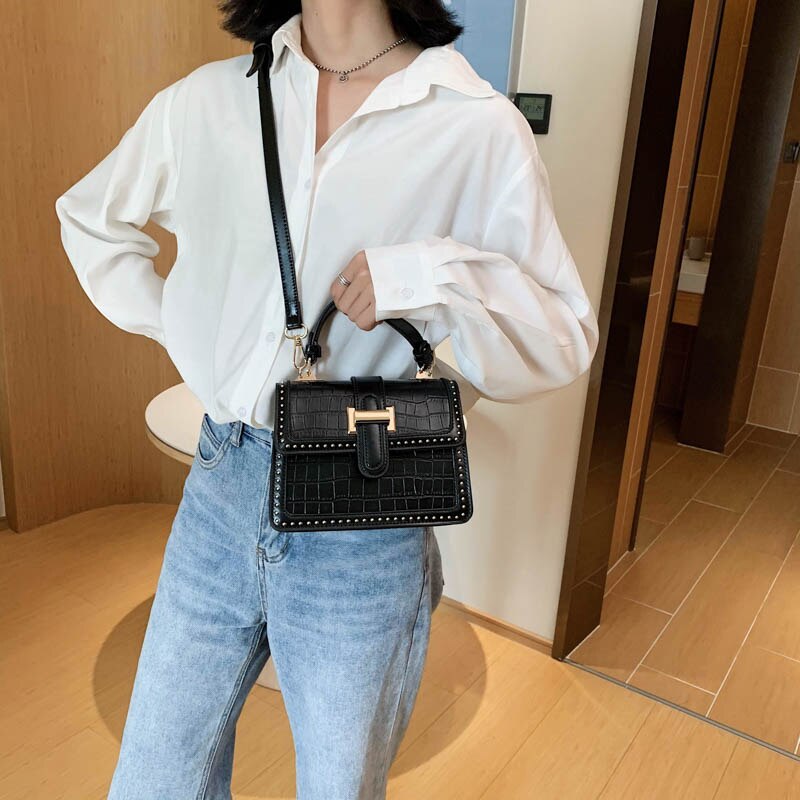 Stone Pattern Crossbody Tote – Compact PU Leather Travel Bag for Women