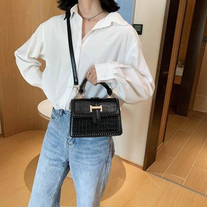 Stone Pattern Crossbody Tote – Compact PU Leather Travel Bag for Women