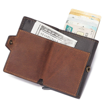 Leather Men Card Sleeve – Premium Cowhide Leather, Zipper Buckle, Multi-Compartment Wallet, Black, Coffee, Brown, Practical & Stylish