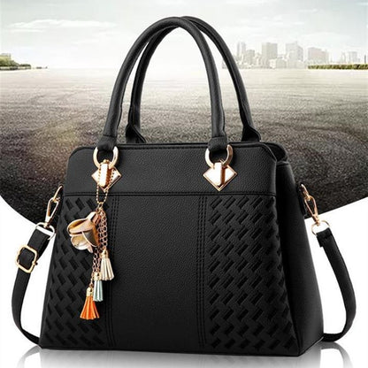 Vintage Tassel Leather Tote – Large PU Shoulder Handbag for Women