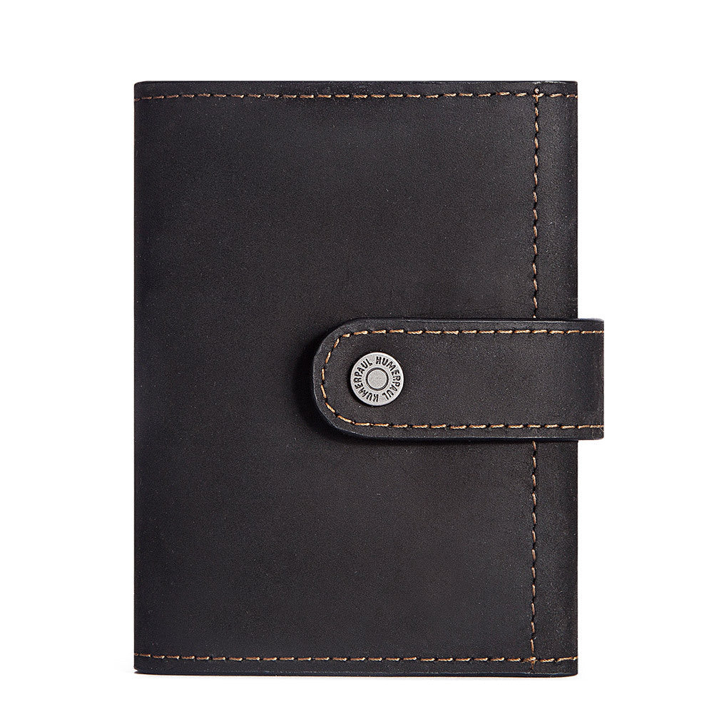 Coin Purse Metal Card Case – Leather Credit Card Holder, ID Sleeve, Zipper Buckle, Multiple Compartments, Retro European & American Style