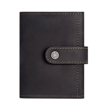 Coin Purse Metal Card Case – Leather Credit Card Holder, ID Sleeve, Zipper Buckle, Multiple Compartments, Retro European & American Style