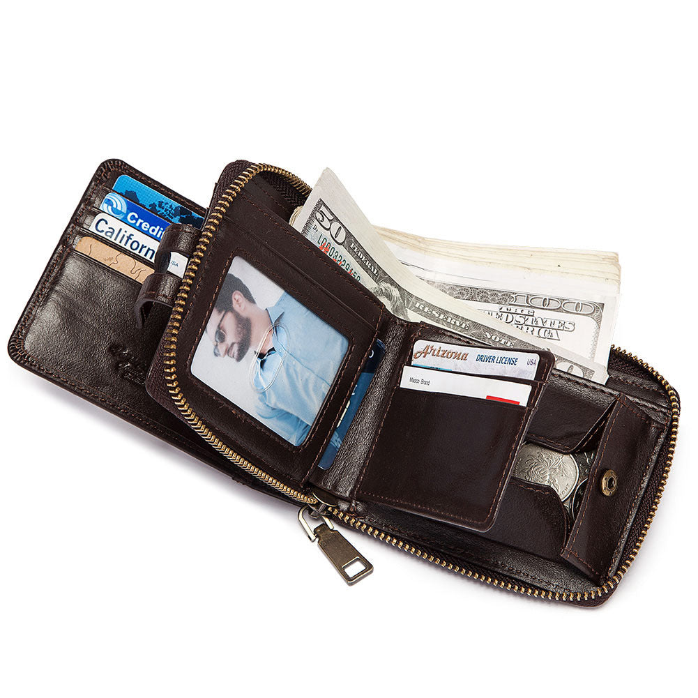 RFID Anti-Theft Travel Brush Wallet – PU Leather Multifunction Passport & Card Holder, 14.5 × 10.7 × 1 cm