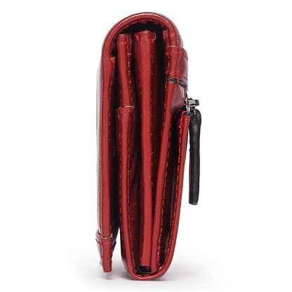 Anti-Theft Brushed Genuine Leather Ladies Wallet Top Layer Cowhide Long Women's Bag Multi-Card Card Holder Mobile Phone Bag Clutch Bag