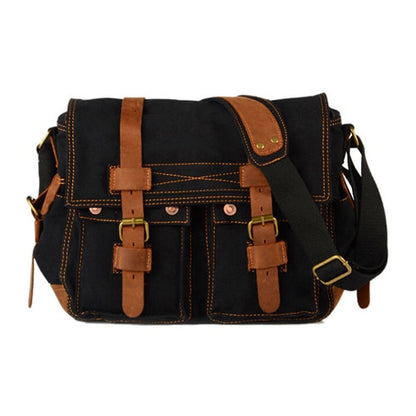 Men's Vintage Military-Style Canvas Messenger Bag – Durable Cotton Canvas, Leather Accents, Adjustable Crossbody Strap, 33×27×7 cm