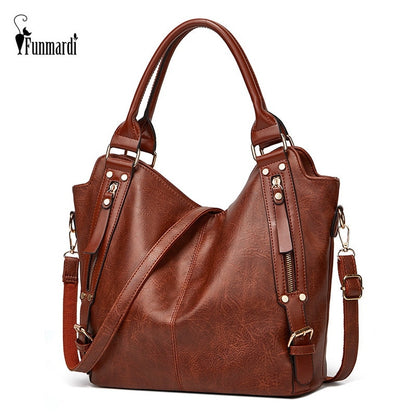PU Leather Tote with Side Pockets – Luxury Large Shoulder Bag for Women