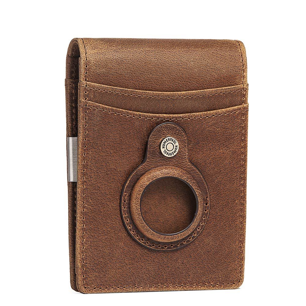 Anti-Magnetic Change Clip – Top Layer Cowhide Leather Dollar Clip, Airtag Compatible, Zipper, Business Style, Available in Black, Coffee, Brown
