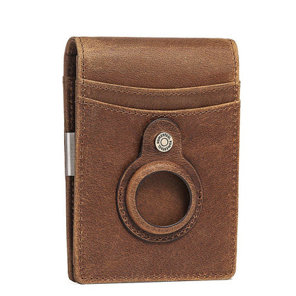 Anti-Magnetic Change Clip – Top Layer Cowhide Leather Dollar Clip, Airtag Compatible, Zipper, Business Style, Available in Black, Coffee, Brown