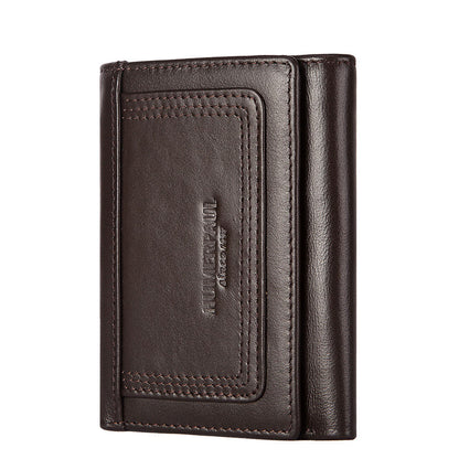 RFID‑Blocking Cowhide Leather Zipper Wallet – Multi‑Card Coin & Passport Organizer