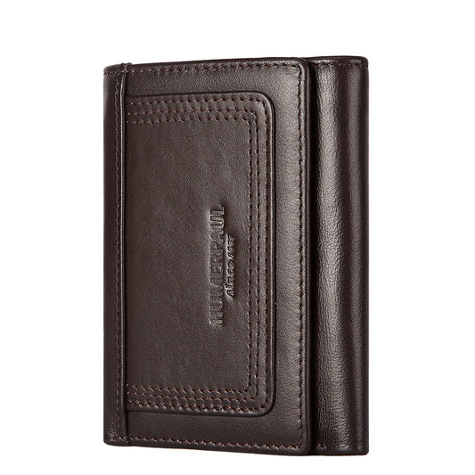 RFID‑Blocking Cowhide Leather Zipper Wallet – Multi‑Card Coin & Passport Organizer