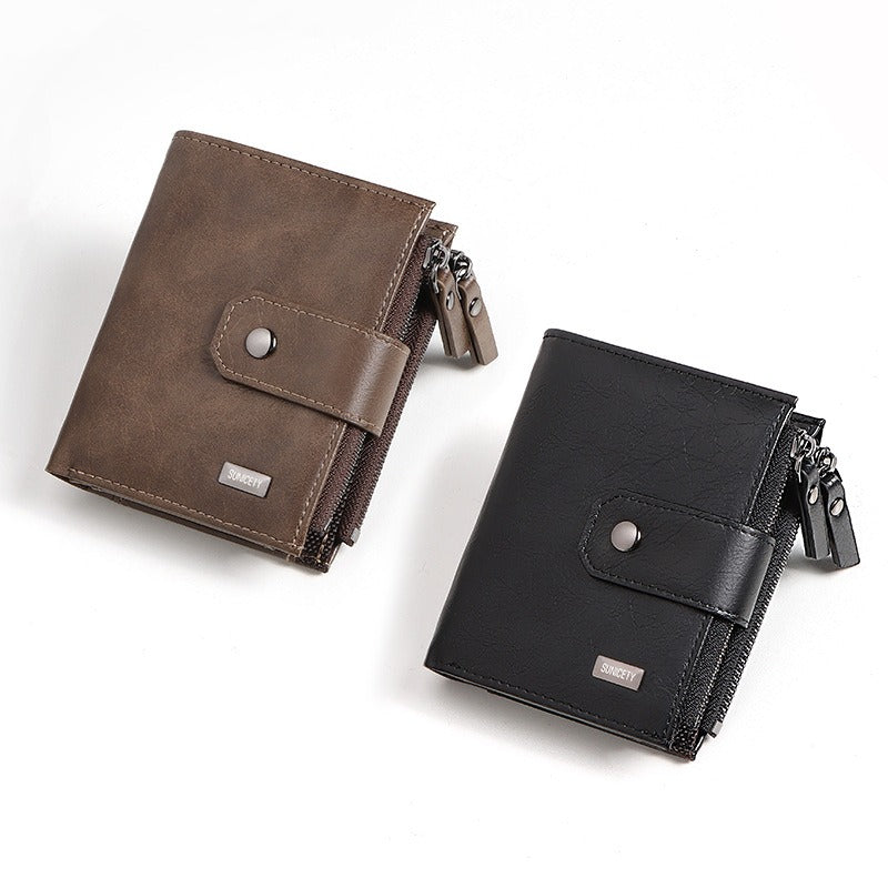 Anti-Theft Brush Business Leather Wallet – Thin, Short PU Leather, Retro Style, Multi-Function with Concealed Compartments & Rivets