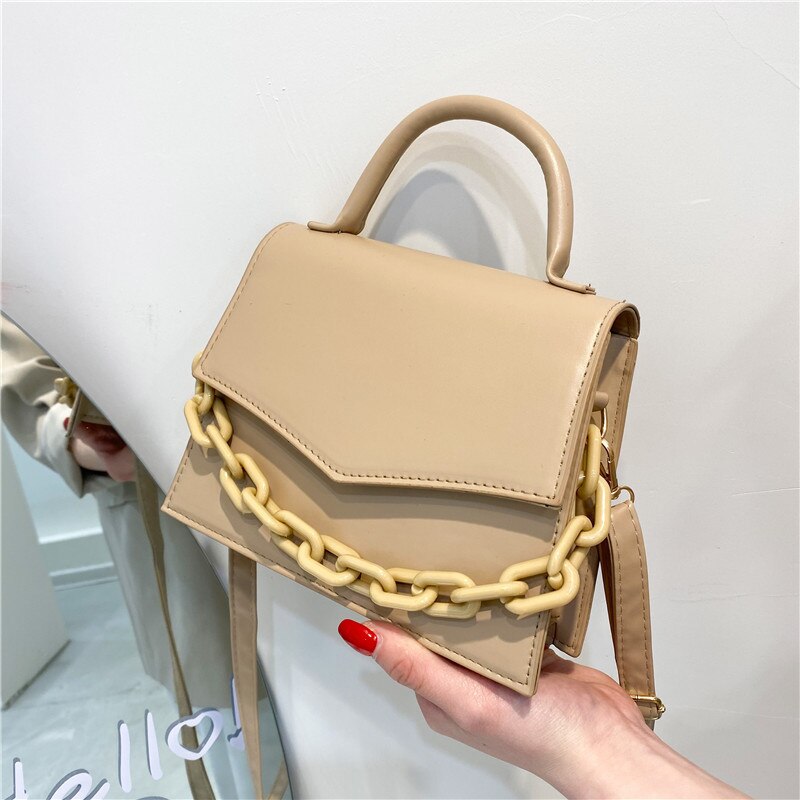 New Chain Shoulder Bag for Women – Designer Handbags, Solid Color Crossbody & Handbag with Flap Closure, Fashionable PU Material