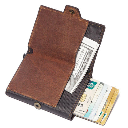 Leather Men Card Sleeve – Premium Cowhide Leather, Zipper Buckle, Multi-Compartment Wallet, Black, Coffee, Brown, Practical & Stylish