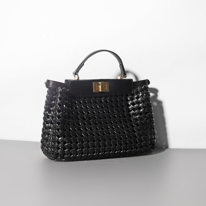 Hollow Woven Crossbody Bag – Niche Textured PU Shoulder Bag for Women