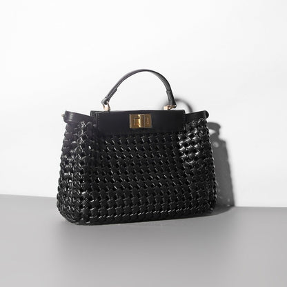 Hollow Woven Crossbody Bag – Niche Textured PU Shoulder Bag for Women