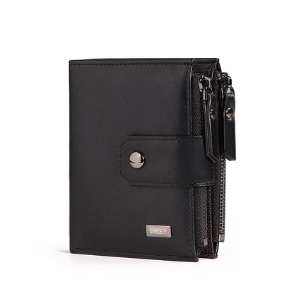 Anti-Theft Brush Business Leather Wallet – Thin, Short PU Leather, Retro Style, Multi-Function with Concealed Compartments & Rivets
