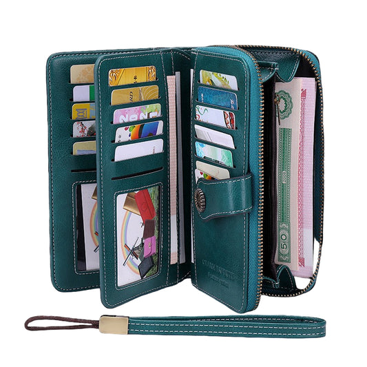 RFID Antimagnetic Wallet for Women – 3-Fold PU Leather, Zipper Buckle, Large Bill Holder, Solid Color, Multiple Card & ID Slots