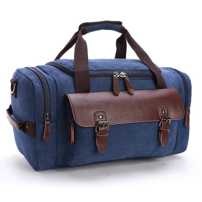 Vintage PU Leather & Canvas Duffle Bag – Large Capacity Travel Tote (46 × 25 × 23 cm), Zipper Closure