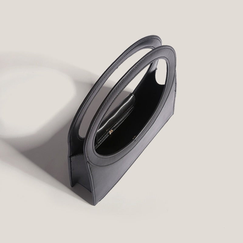 Cutout Ring Handle Tote – PU Leather Designer Briefcase Handbag for Women