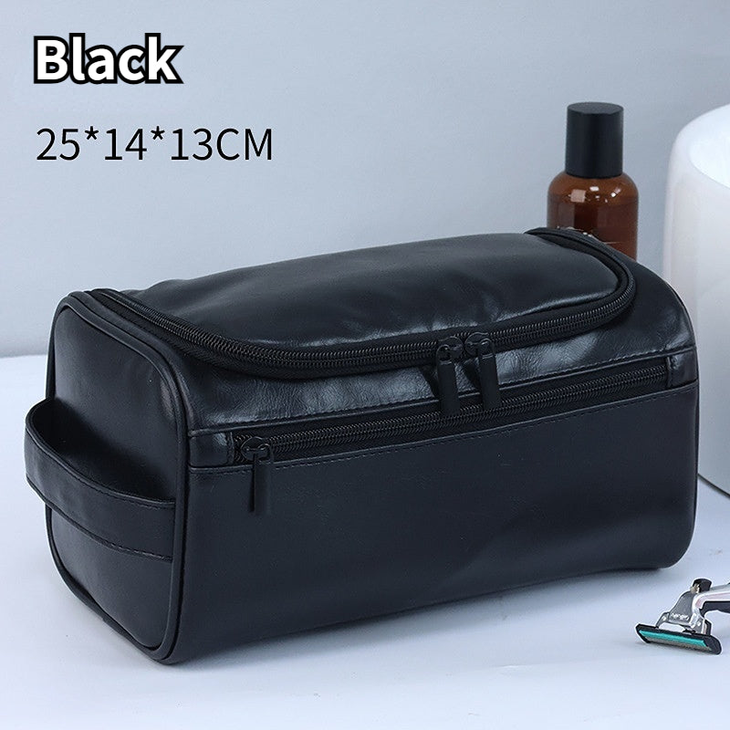 Large Capacity Men's Toiletries Bag – Portable PU Waterproof Makeup Bag with Mesh Design & Hook, for Business Travel