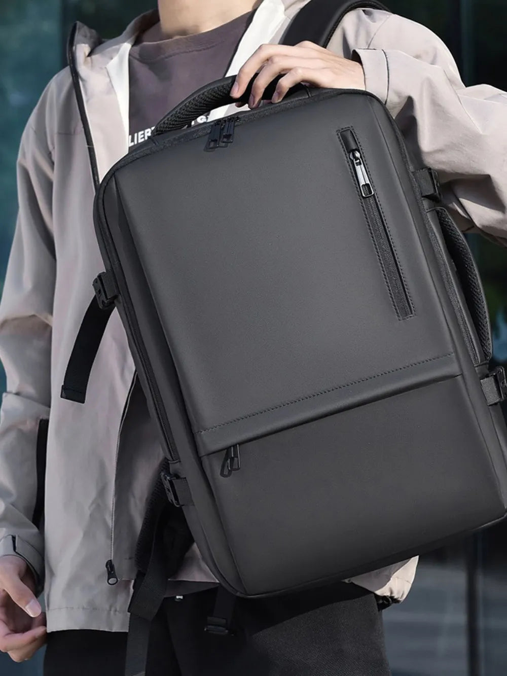Multi‑Pocket Nylon Travel Backpack with Adjustable Padded Straps – 15″ Laptop Sleeve, Zippered Compartments, Water‑Resistant & Unisex
