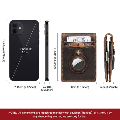 Anti-Magnetic Change Clip – Top Layer Cowhide Leather Dollar Clip, Airtag Compatible, Zipper, Business Style, Available in Black, Coffee, Brown