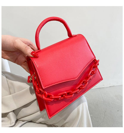 New Chain Shoulder Bag for Women – Designer Handbags, Solid Color Crossbody & Handbag with Flap Closure, Fashionable PU Material