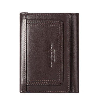 RFID‑Blocking Cowhide Leather Zipper Wallet – Multi‑Card Coin & Passport Organizer