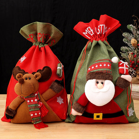 Christmas Gift Bag for Kids – Santa Claus, Snowman & Deer Backpack | 56x35cm Non-Woven Reusable Festival Bag