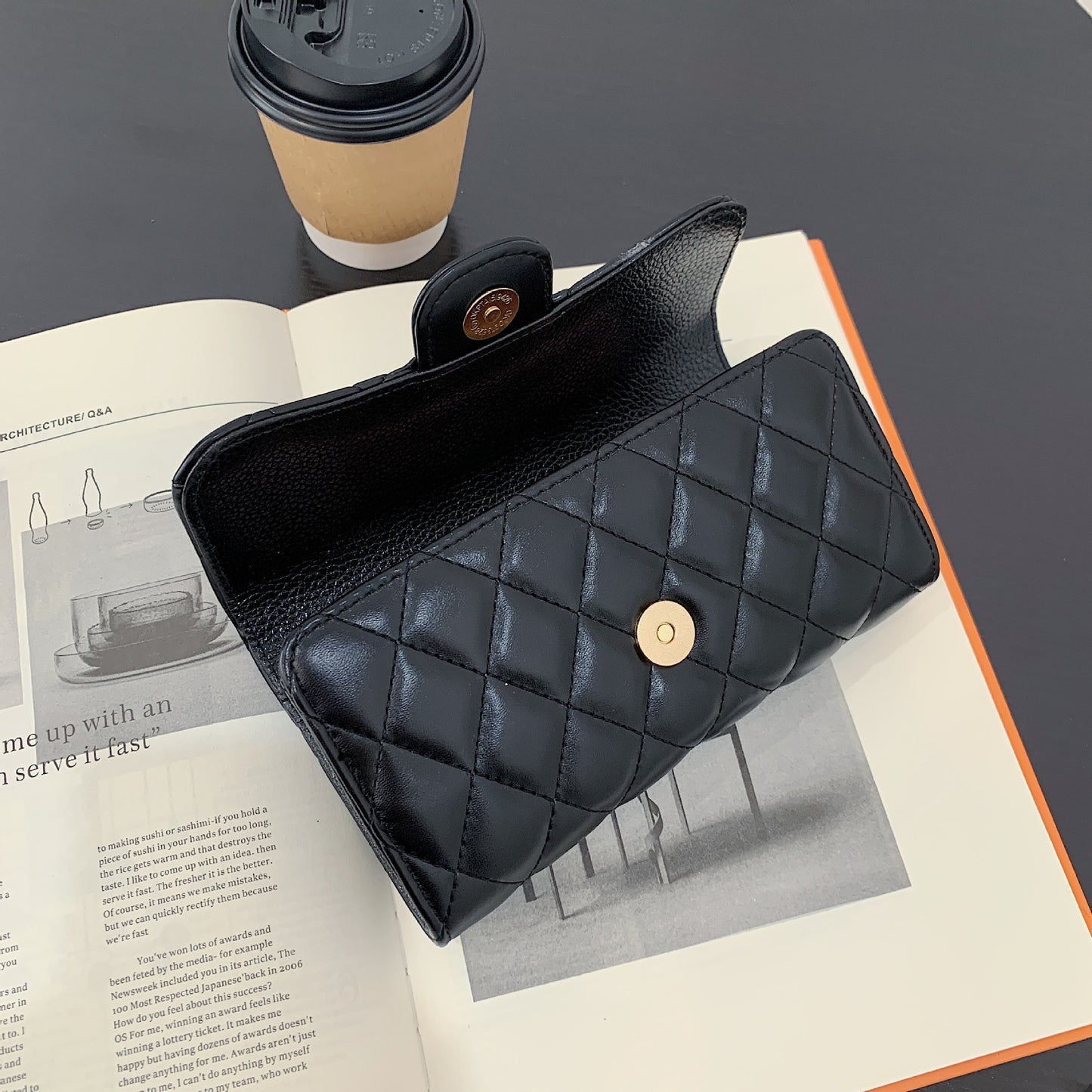 Small Fragrance Folding Wallet for Women – PU Leather, Zipper Closure, Embroidered Stripes, Compact, Stylish, Available in Black