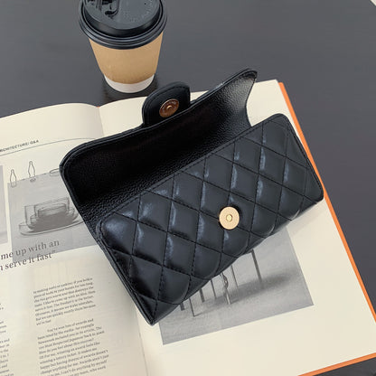 Small Fragrance Folding Wallet for Women – PU Leather, Zipper Closure, Embroidered Stripes, Compact, Stylish, Available in Black