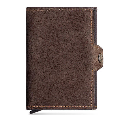 Leather Men Card Sleeve – Premium Cowhide Leather, Zipper Buckle, Multi-Compartment Wallet, Black, Coffee, Brown, Practical & Stylish