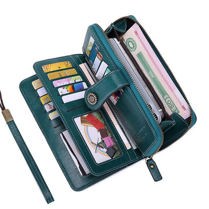 RFID Antimagnetic Wallet for Women – 3-Fold PU Leather, Zipper Buckle, Large Bill Holder, Solid Color, Multiple Card & ID Slots