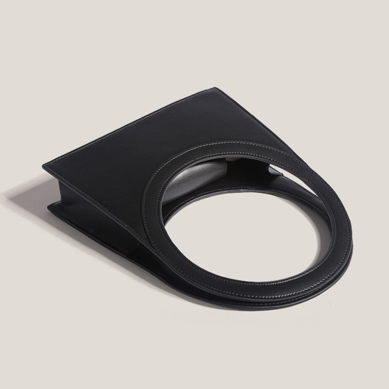 Cutout Ring Handle Tote – PU Leather Designer Briefcase Handbag for Women